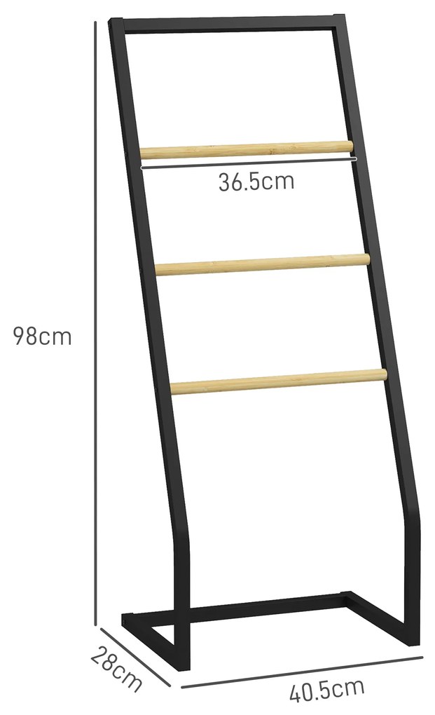 HOMCOM Raft Baie cu 4 Niveluri din Bambus, Suport Prosoape de Dodea Autoportant, 40,5x28x98 cm, Negru | Aosom Romania