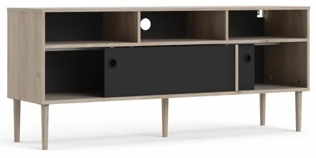 Comoda TV neagra cu decor de stejar Jackson Hickory, ELISEO
