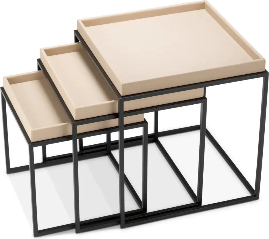 Set 3 masute, Piele Sintetica, Maro Deschis, Leonard