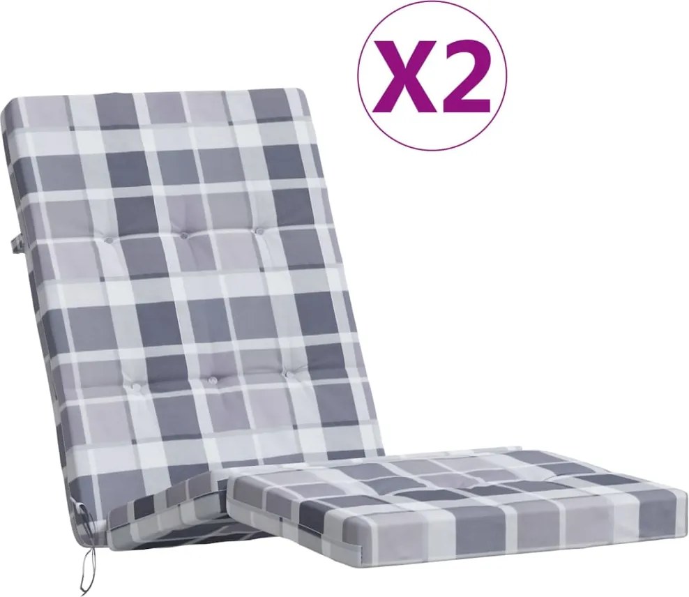 vidaXL Perne scaun de terasă, 2 buc, gri, carouri, textil Oxford