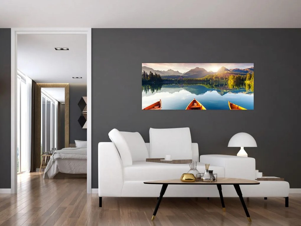 Tablou - Lac cu bărci (120x50 cm)