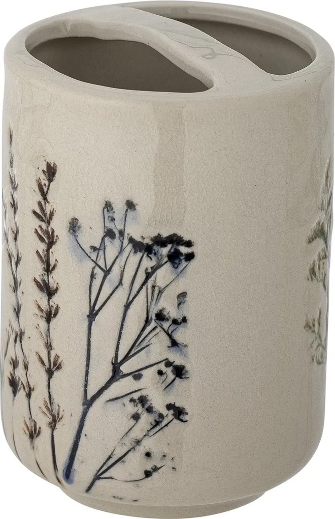 Set dispenser săpun lichid și pahar din ceramică cu flori de câmp aplicate manual, D8×H11/D8×H18 cm, „Bea"