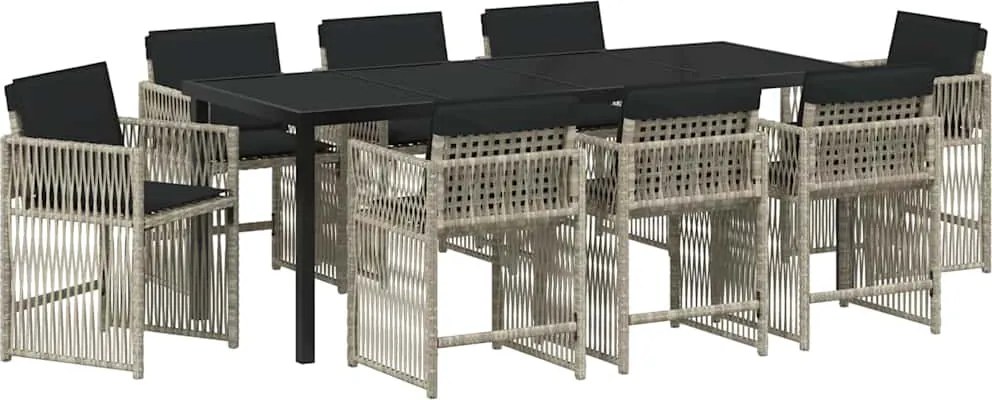 vidaXL Set de masă pentru grădină 9 pcs Gri deschis poliratan