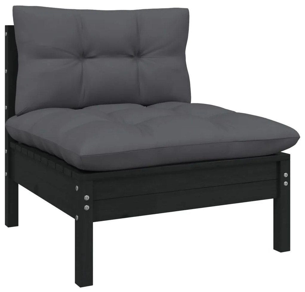 Set mobilier grădină cu perne, 14 piese, negru, lemn de pin