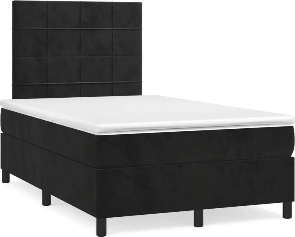 vidaXL Pat box spring cu saltea, negru, 120x200 cm, catifea