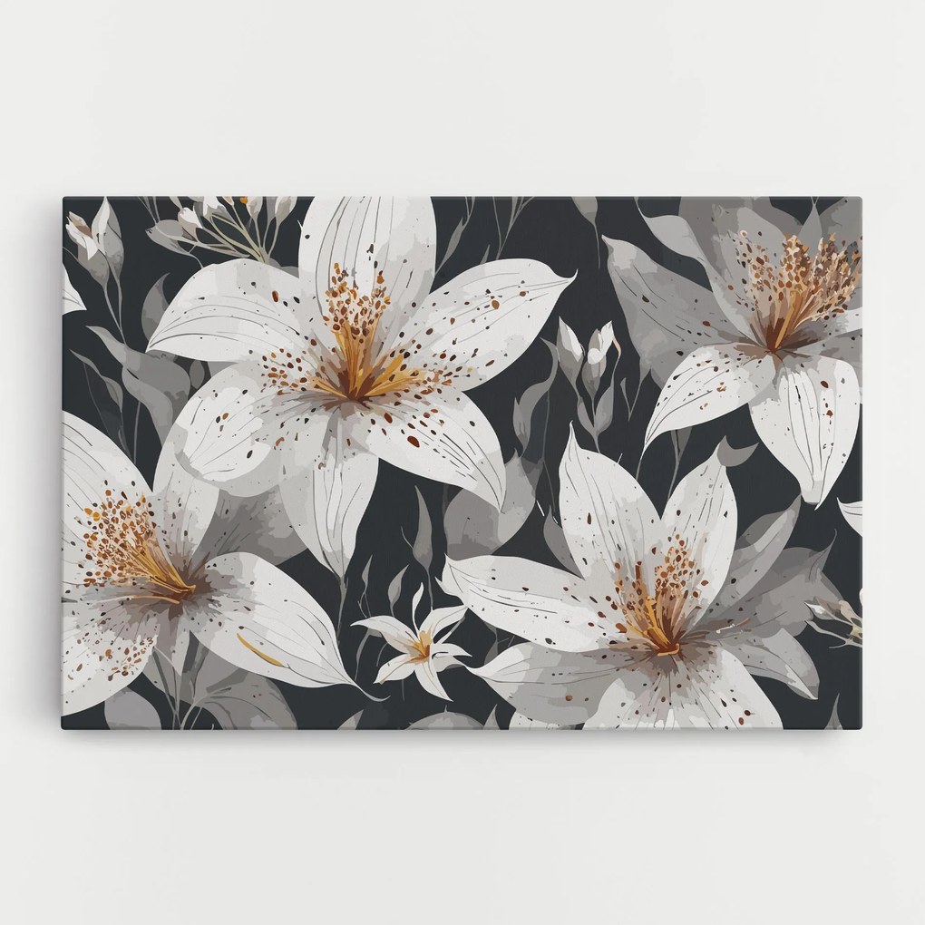 Tablou Canvas, 70x100cm, Dormitor si Living, Flori, Crini, White Grey Lily