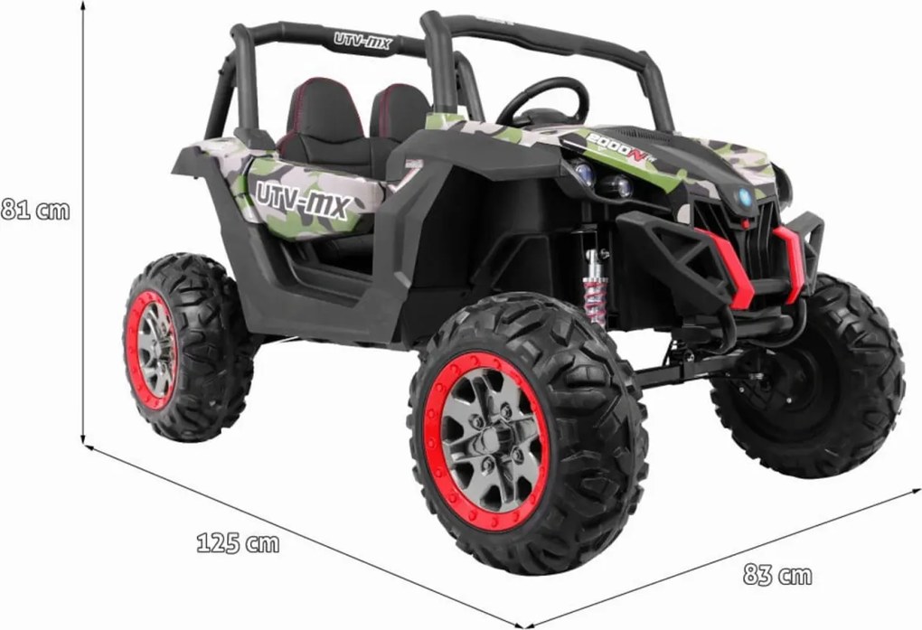 Masinuta Electrica cu acumulator pentru copii NOVOKIDS™ Buggy UTV , 2 locuri, 3-12 ani , max 50 kg , 2 Baterii de 12V, Lungime 124 cm, Camouflage