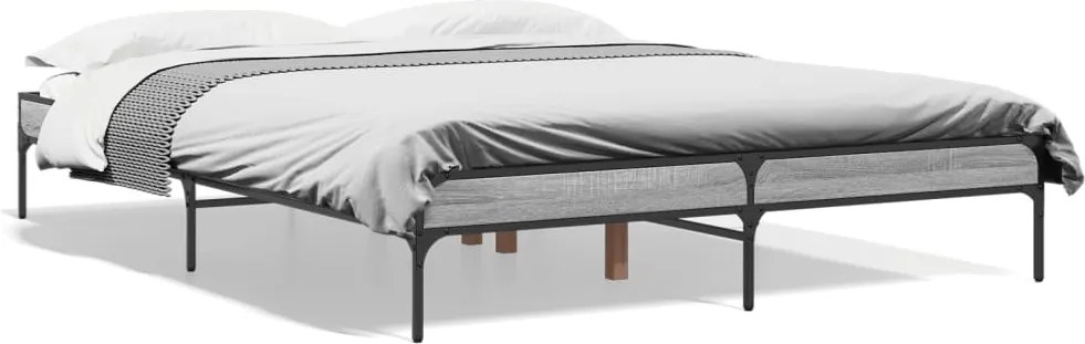 vidaXL Cadru de pat, gri sonoma, 140x200 cm, lemn prelucrat și metal
