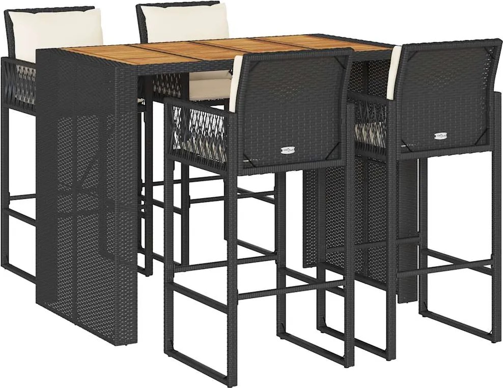 vidaXL Set mobilier bar de grădină cu perne, 5 piese, negru, poliratan