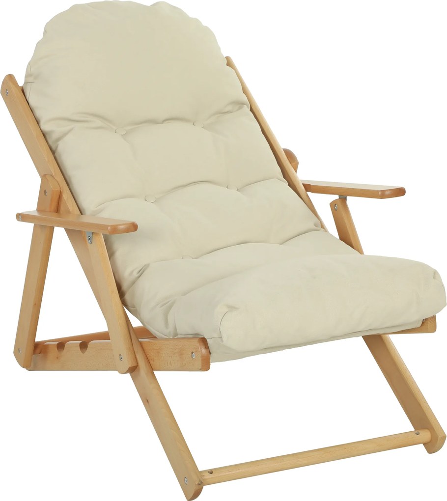 HOMCOM Fotoliu pliant și înclinat din lemn, fotoliu relaxant confortabil cu pernă capitonată groasă | Aosom Romania