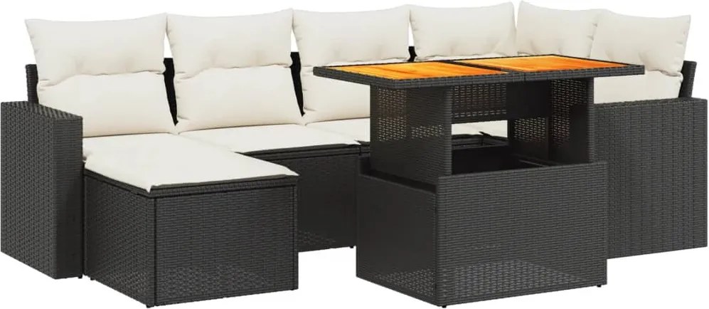 vidaXL Set canapele de grădină cu perne, 7 piese, negru, poliratan