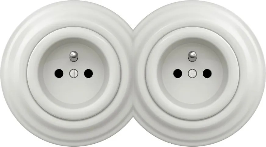 Kliklap - Priză dublă retro de perete cu ramă 230V albă