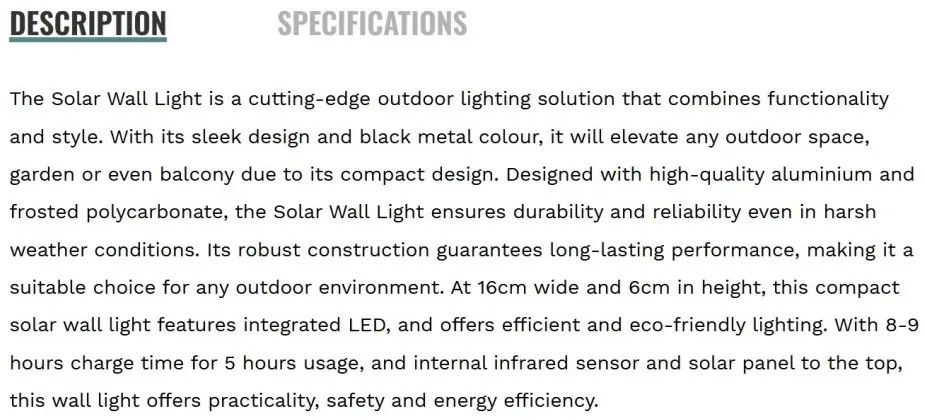 Aplica LED solara de exterior cu senzor de miscare IP54 Solar
