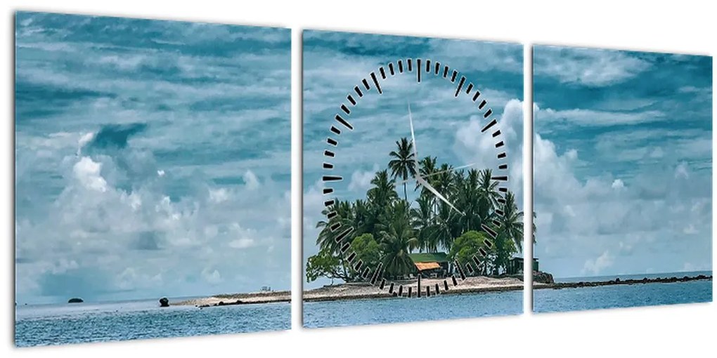 Tablou insula în mare (cu ceas) (90x30 cm)