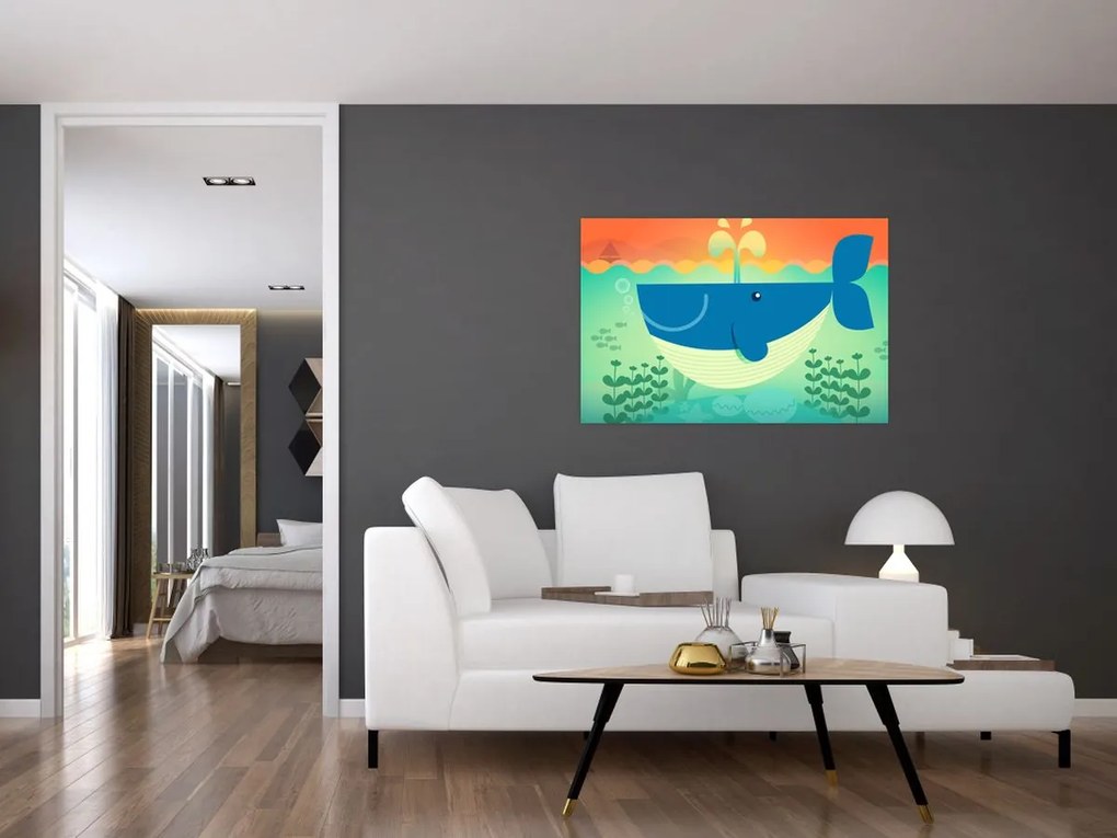 Tablou - Balenă veselă în mare (90x60 cm)
