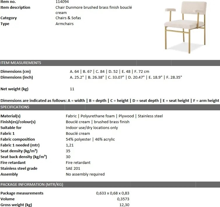 Scaun design LUX Dunmore boucle crem 114094 HZ