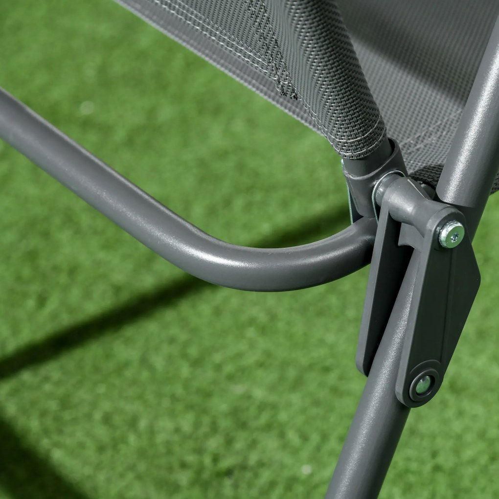 Outsunny Set de Exterior din 3 Piese cu Masă cu Blat din Sticlă și 2 Scaune Pliabile din Plasă, Ф45x50 cm, Gri Deschis | Aosom Romania