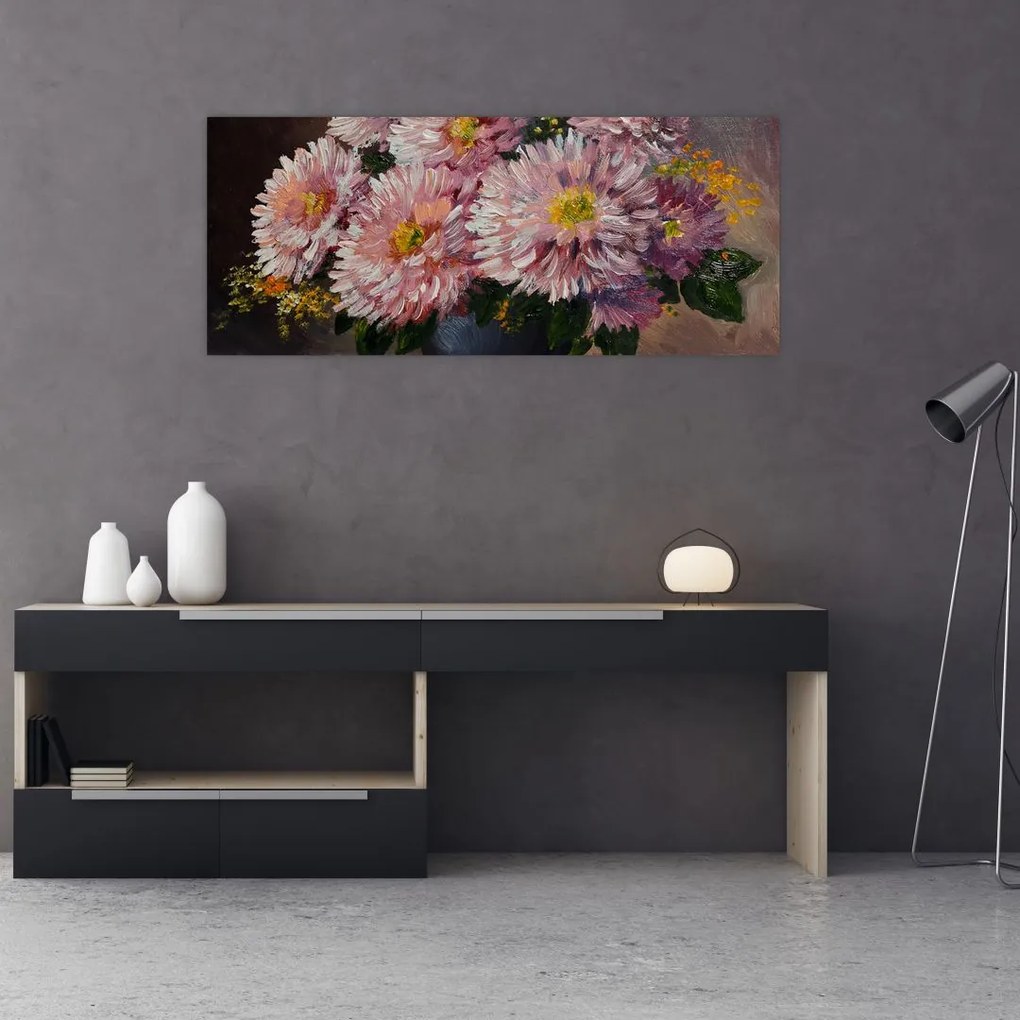 Tablou - Pictură în ulei, flori în vază (120x50 cm)
