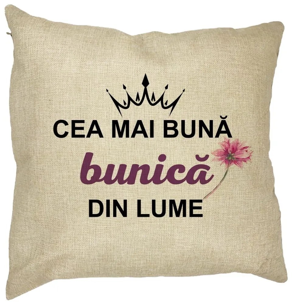 Perna Decorativa pentru Bunica 12, 40x40 cm, Husa Detasabila, Burduf