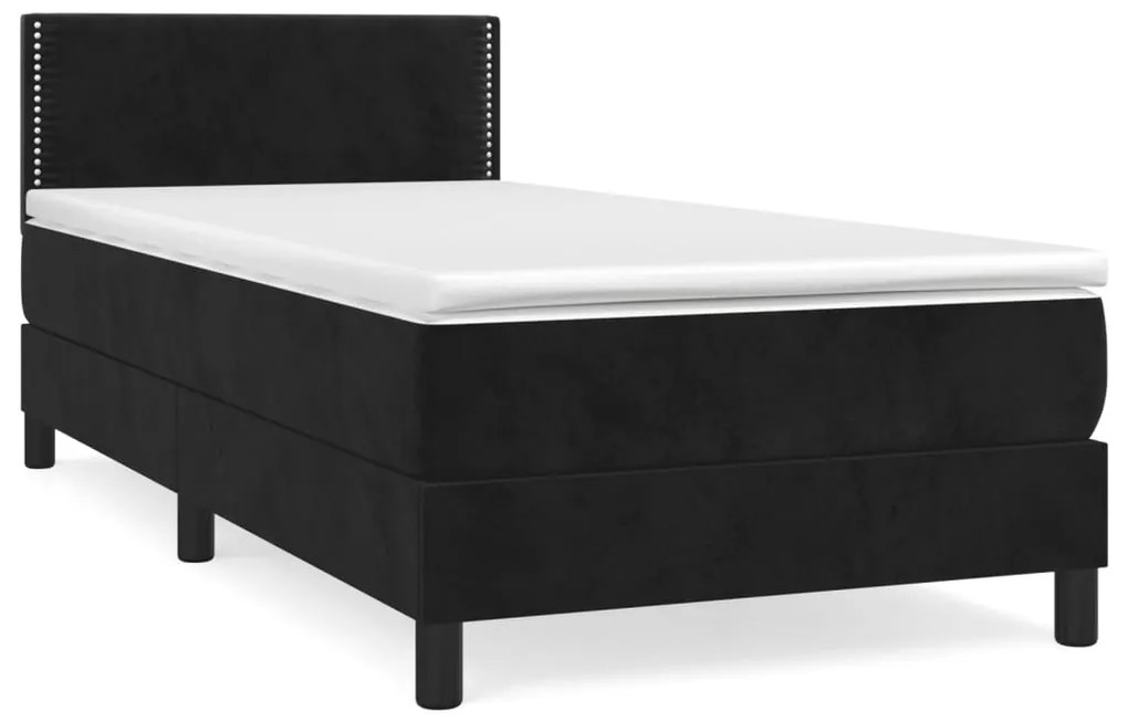 3141223 vidaXL Pat box spring cu saltea, negru, 90x200 cm, catifea