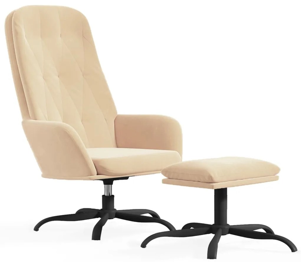 3097639 vidaXL Scaun de relaxare cu taburet, alb crem, catifea