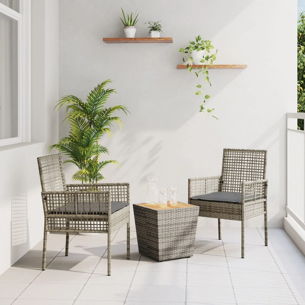 vidaXL Set Bistro de Grădină 3 pcs Gri Rattan poli