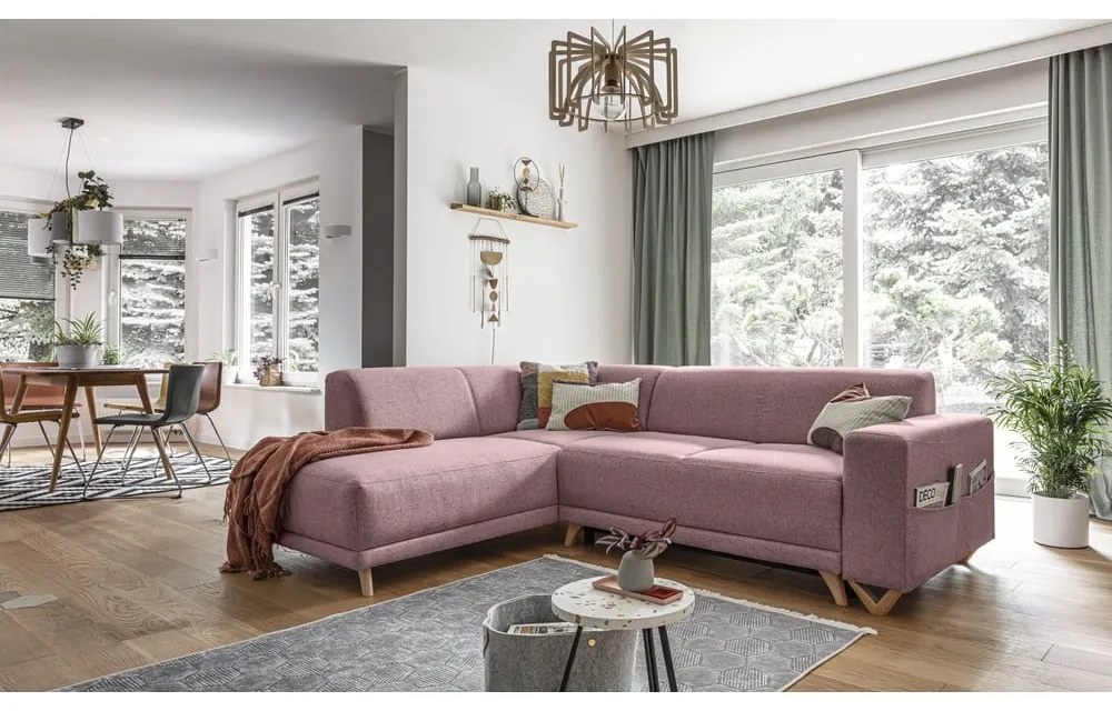 Colțar roz extensibil/cu spațiu de depozitare (cu colț pe partea stângă/în formă de ”L”) Classy Sophie – Miuform