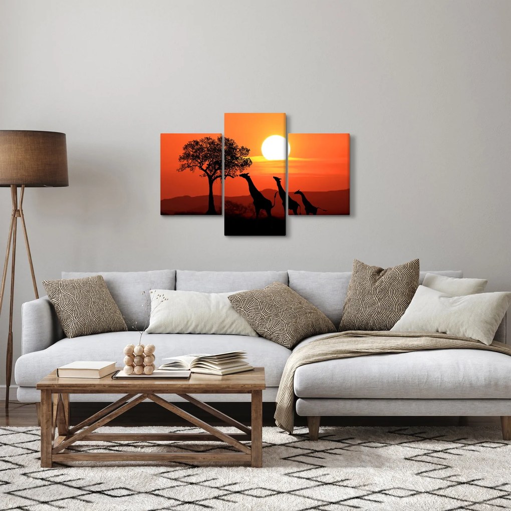 Tablou cu girafe în apus de soare (90x60 cm)