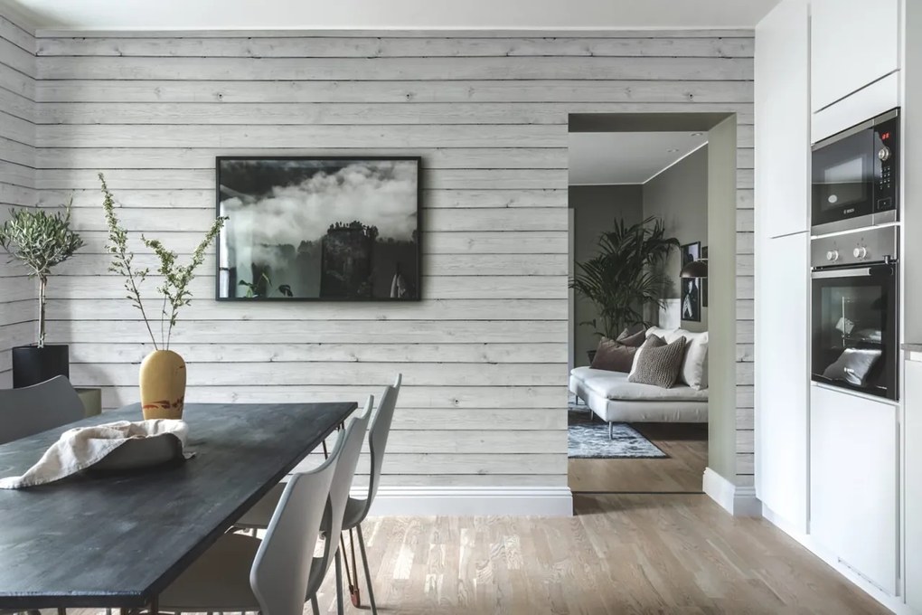 Tapet Horizontal Boards, White, Rebel Walls