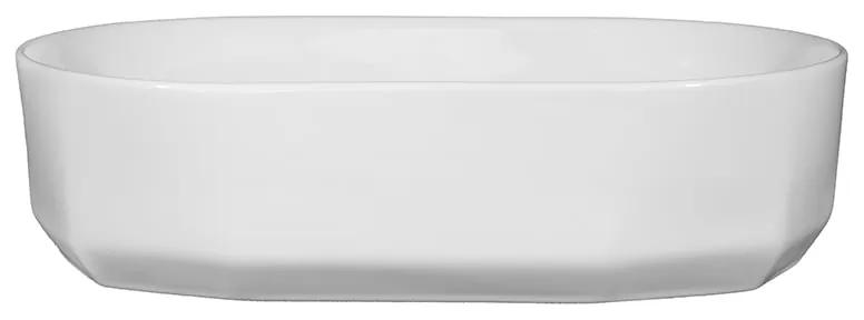 Lavoar pe blat alb lucios, oval, 55 cm, Fluminia Ariel, cu baza poligonala