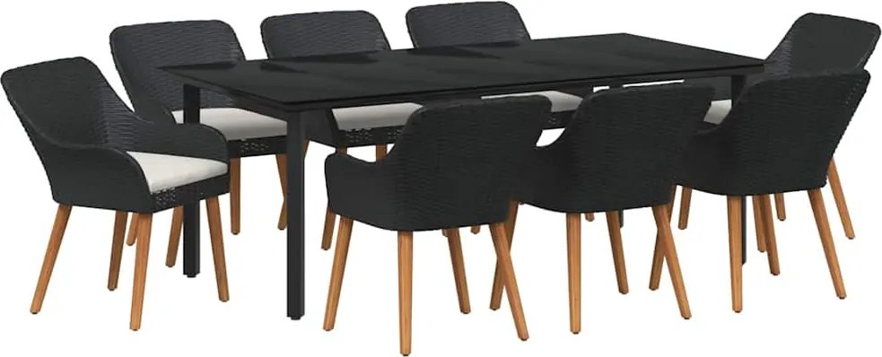 vidaXL Set de masă pentru grădină cu pernă 9 pcs Negru poliratan