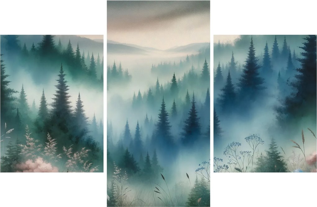 Tablou - Peisaj forestier cu ceață (90x60 cm)