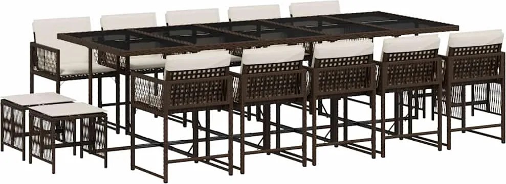 vidaXL Set mobilier de grădină cu perne, 15 piese, maro, poliratan