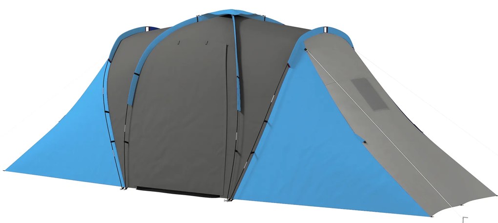 Outsunny Cort de camping pentru familie 4-6 pers. impermeabil ușor de asamblat 2 uși mari dim. 5,55 x 2,25 x 1,9 m gri închis și albastru | Aosom Romania