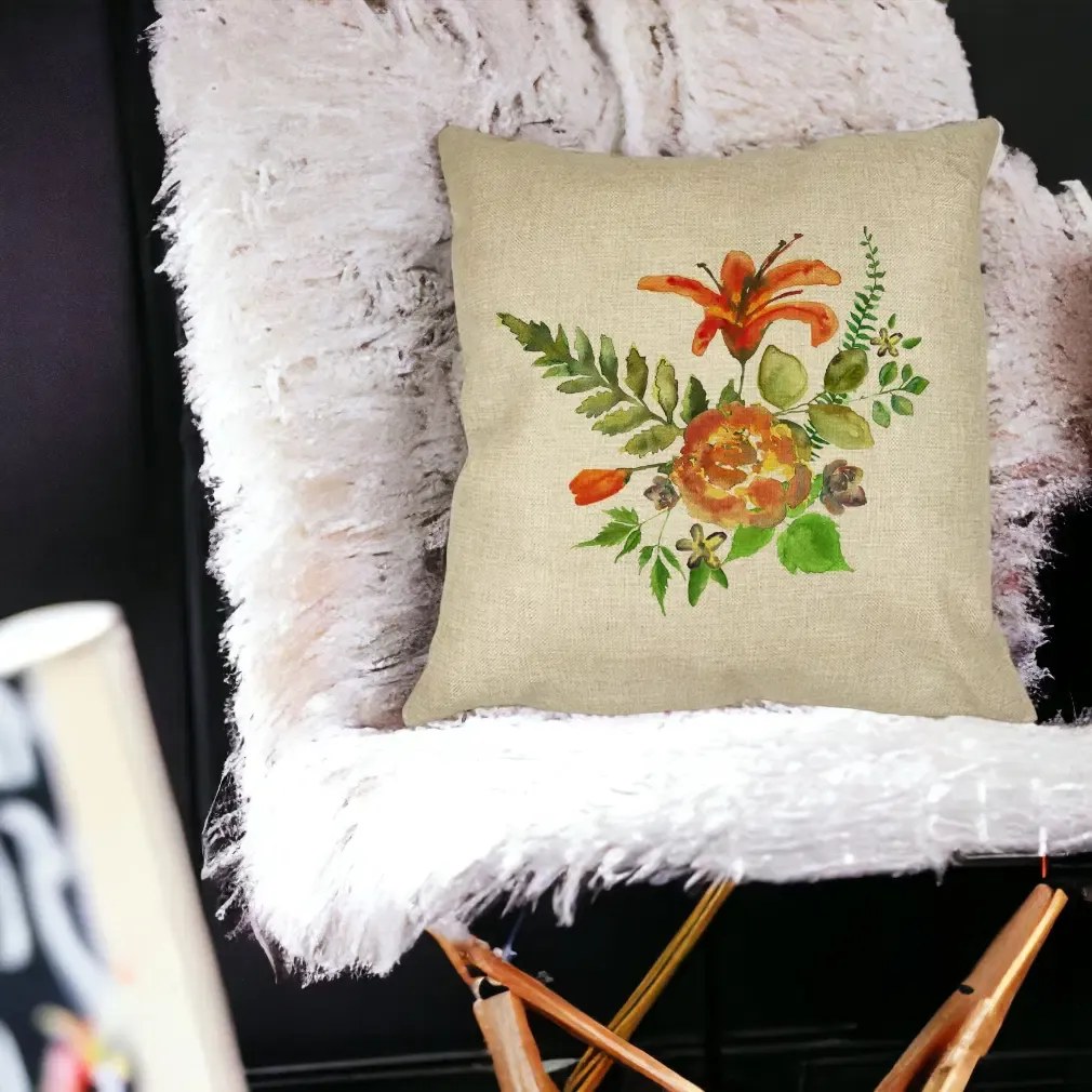 Perna Decorativa Patrata Florale, 40x40 cm, Crem, Husa Detasabila, Perna Inclusa, BEKZ®