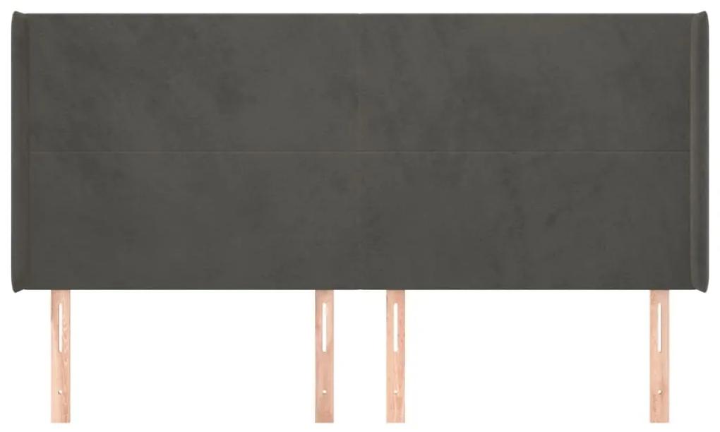 Tablie de pat cu aripioare gri inchis 183x16x118 128 cm catifea 1, Morke gra, 183 x 16 x 118 128 cm