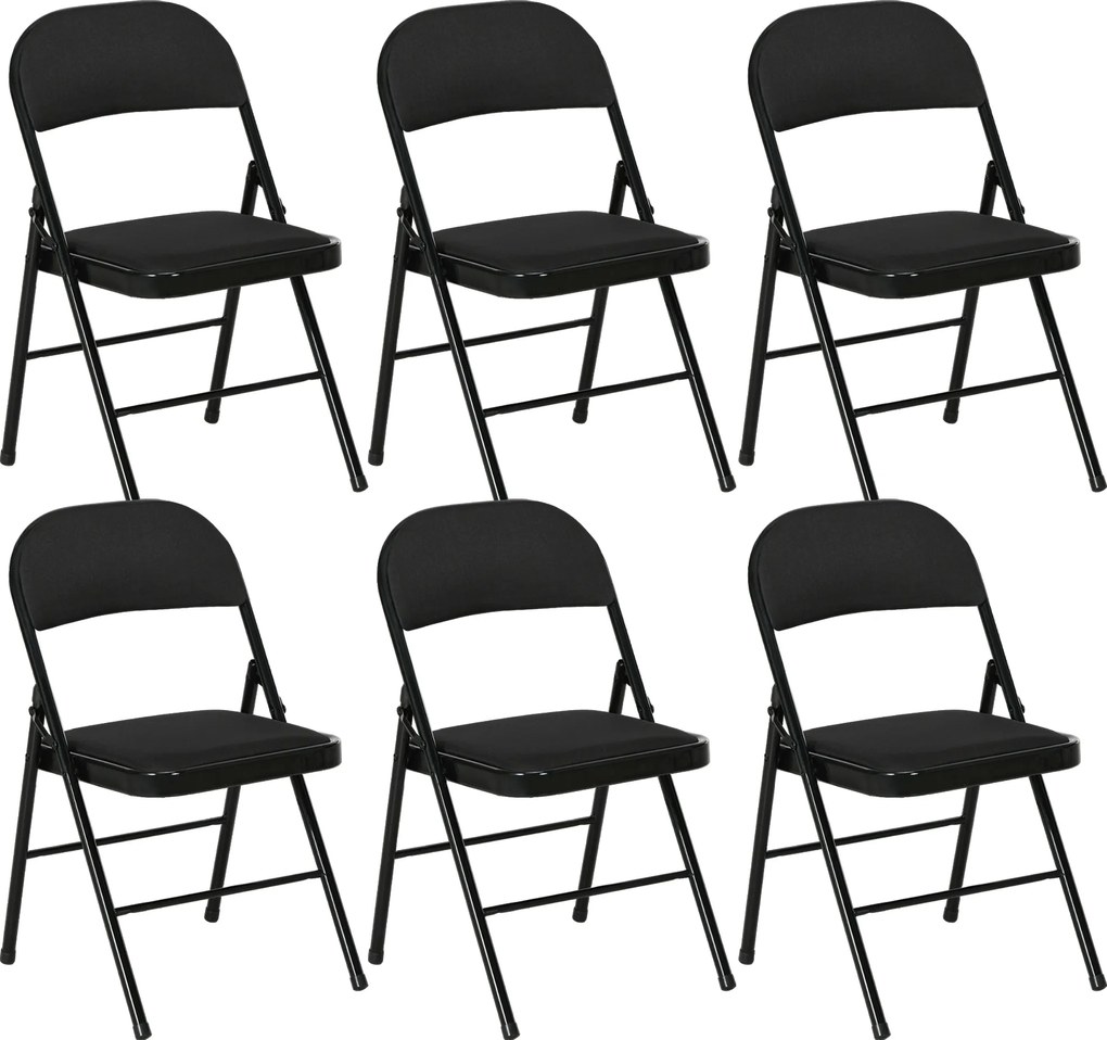 HOMCOM Set 6 Scaune Pliabile, Scaune Moderne cu Perne din Poliester pentru Acasă și Birou, 45x46x78 cm, Negru | Aosom Romania
