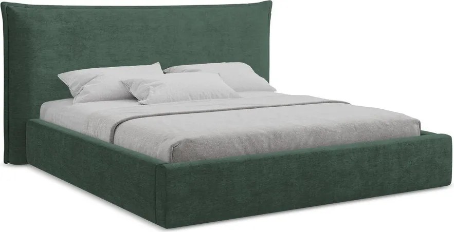 Pat matrimonial verde tapițat cu spațiu de depozitare cu somieră 160x200 cm Esala – Makamii