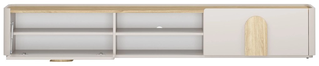 Comodă TV Amilio 220 cm cu sertar - cashmere / stejar uleiat / mânere stejar deschis