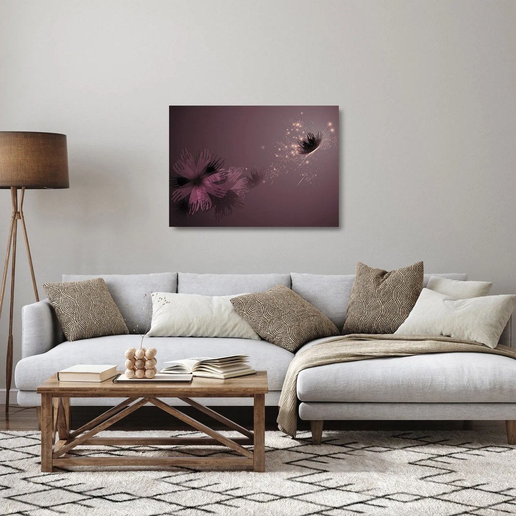 Tablou pe sticlă - Floare și fluture (70x50 cm)