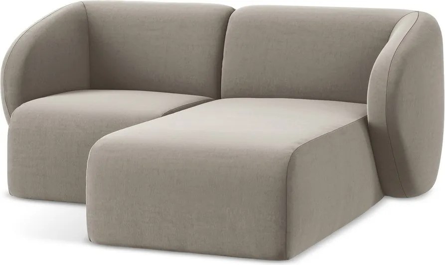 Colțar maro deschis cu tapițerie din catifea (cu colț pe partea dreaptă/cu șezlong) Lani – Makamii