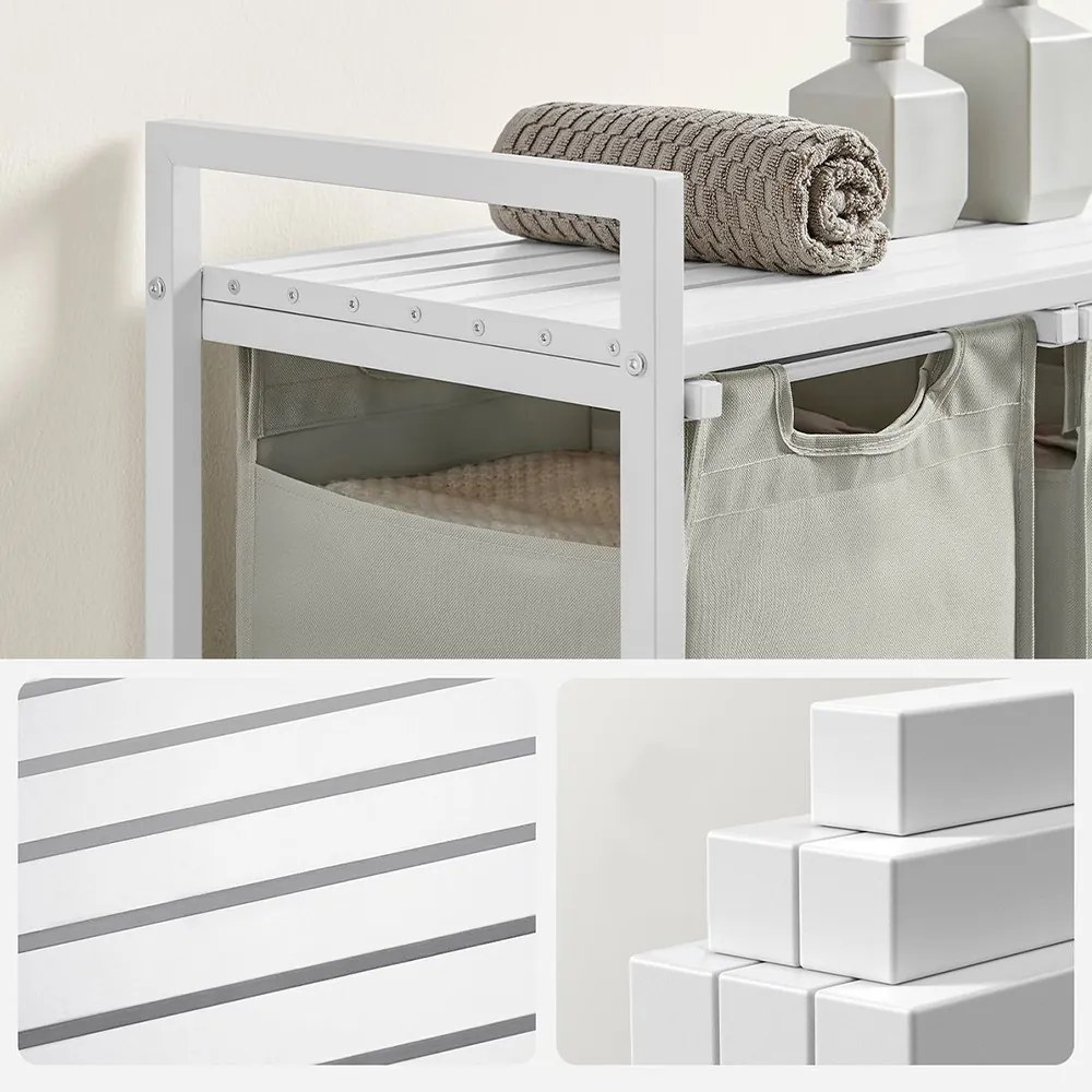 Coș de rufe cu 3 compartimente, alb murdar