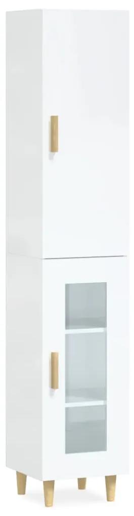 Dulap inalt, alb extralucios, 34,5x34x180 cm, lemn prelucrat 1, Alb foarte lucios, Usa din sticla