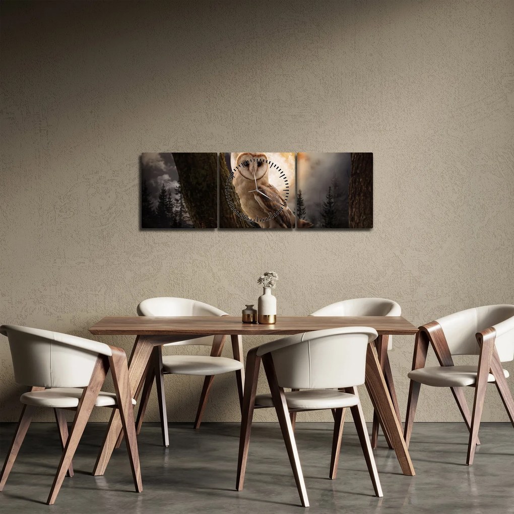 Tablou cu bufnița (cu ceas) (90x30 cm)