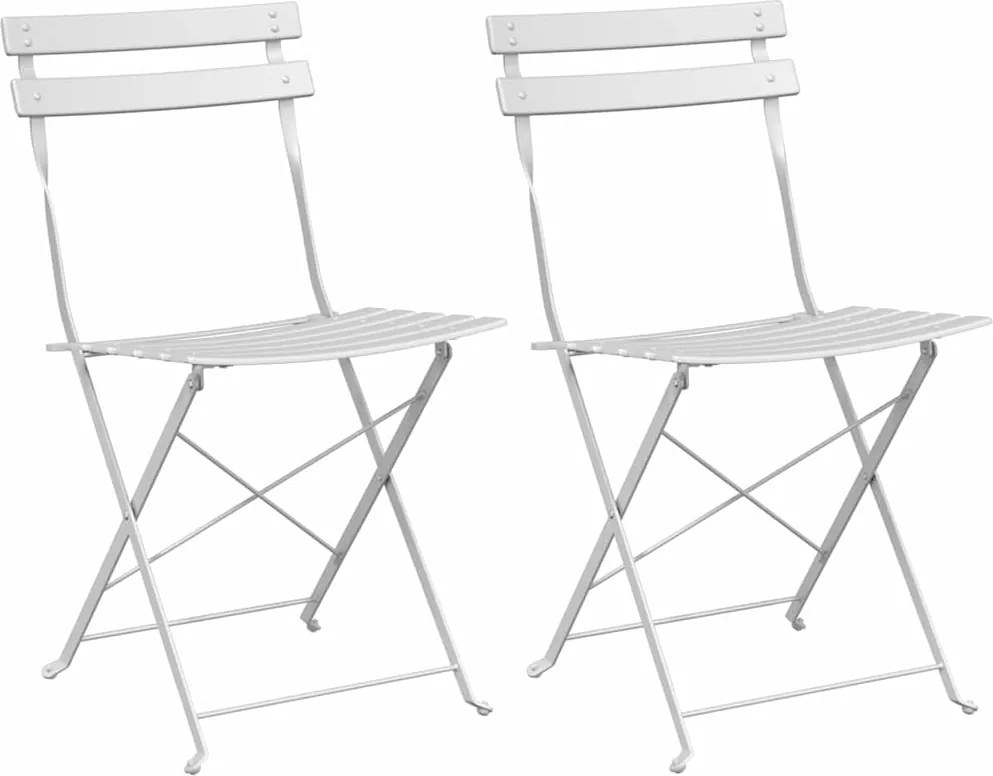 vidaXL Scaun pliabil pentru grădină 2 pcs Alb 42 x 46 x 82cm Metal