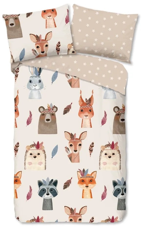 Lenjerie de pat pentru copii maro-bej din bumbac pentru pat de o persoană 140x200 cm Rave – Good Morning