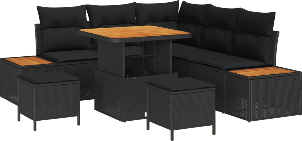 vidaXL Set de canapele pentru grădină cu pernă 8 pcs Negru Rattan poli