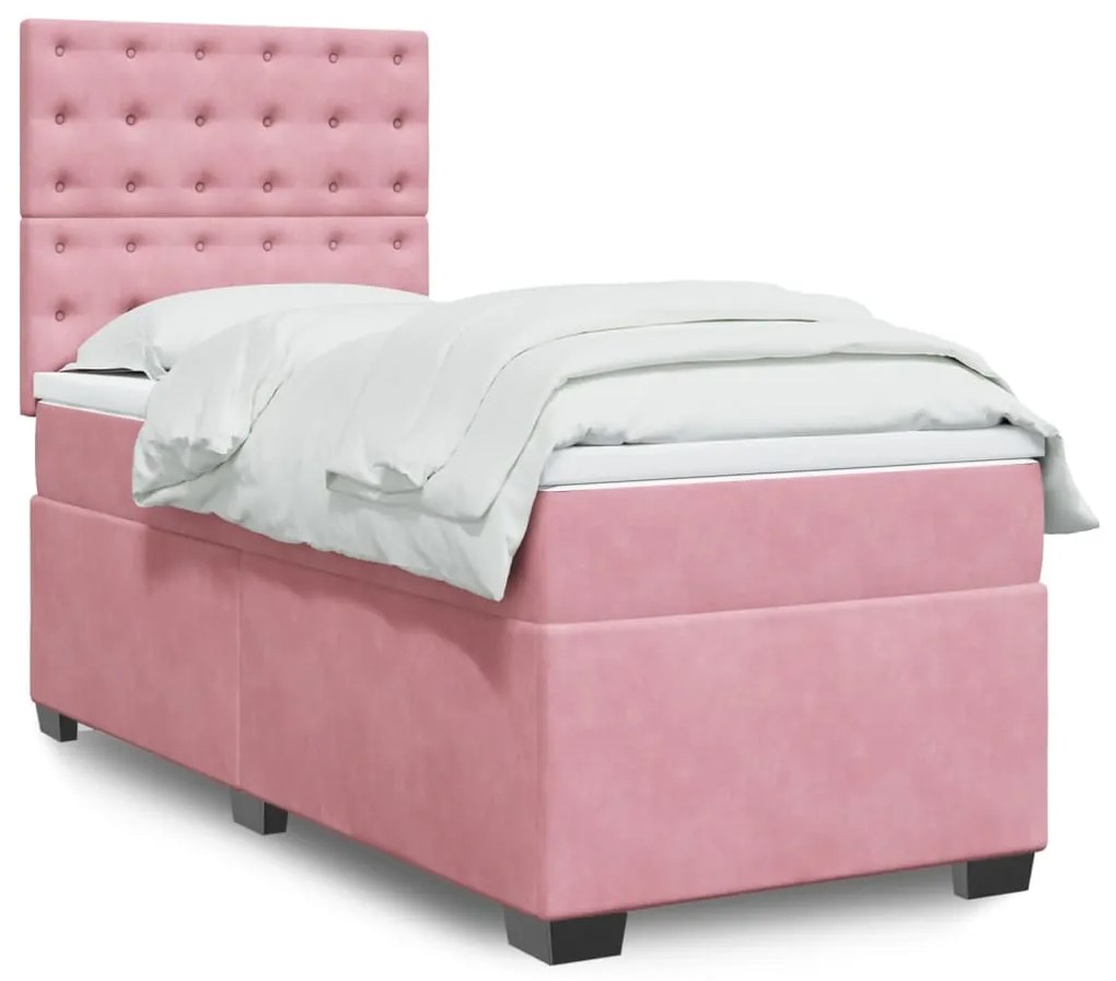 vidaXL Pat box spring cu saltea, roz, 80x200 cm, catifea