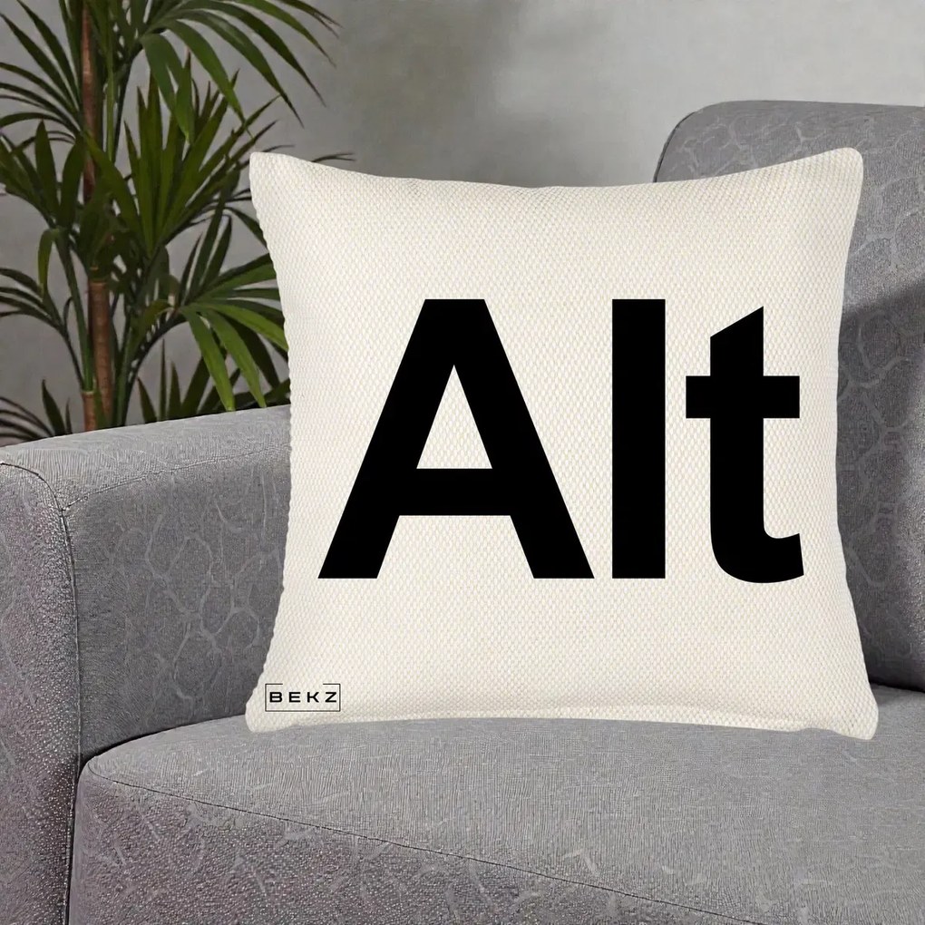 Perna Personalizata Tasta Alt Tipografie Bold, 40x40 cm, Crem Reliefat, Husa Detasabila, Perna Inclusa, BEKZ®