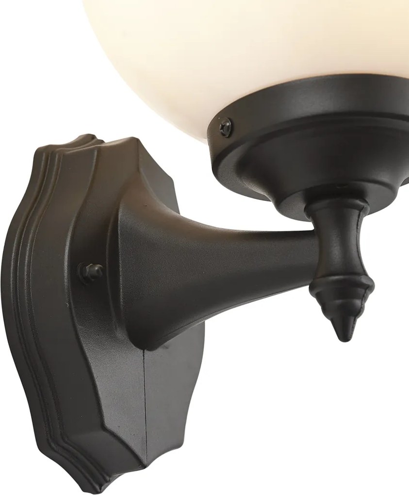Lampă clasică de perete pentru exterior neagră cu sticlă opal IP44 - Champs